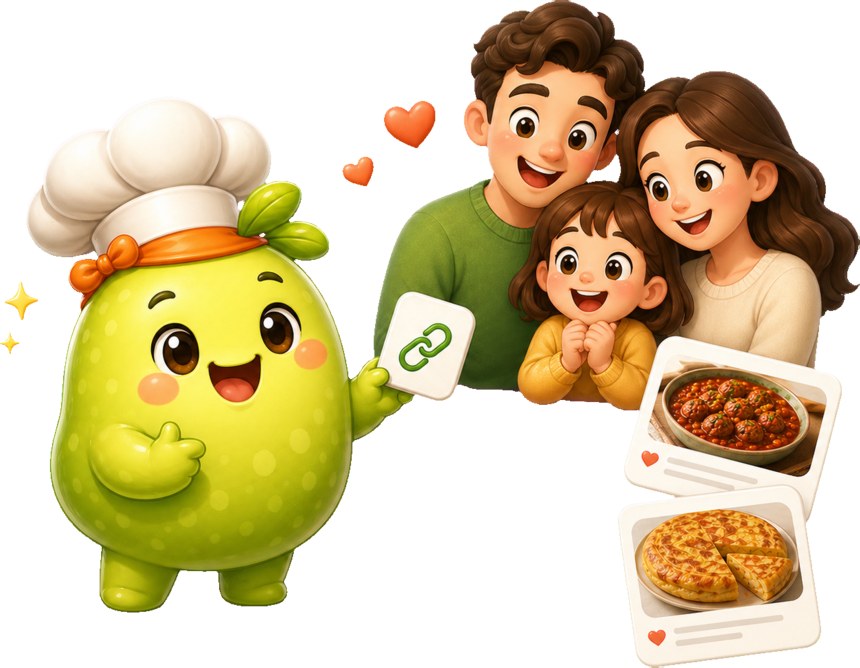 Oli compartiendo recetas con una familia